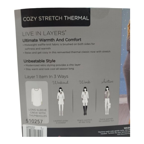 Cuddl Duds Cozy Stretch Thermal Long Sleeve Crew Small Thumbholes Womens Top - Picture 8 of 10